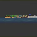 Colorful 3D Model Island Scene With Green Areas Buildings And Water