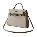 Matching Set Of Beige Classic Leather Handbag And Mule Slippers With Metal Clasp