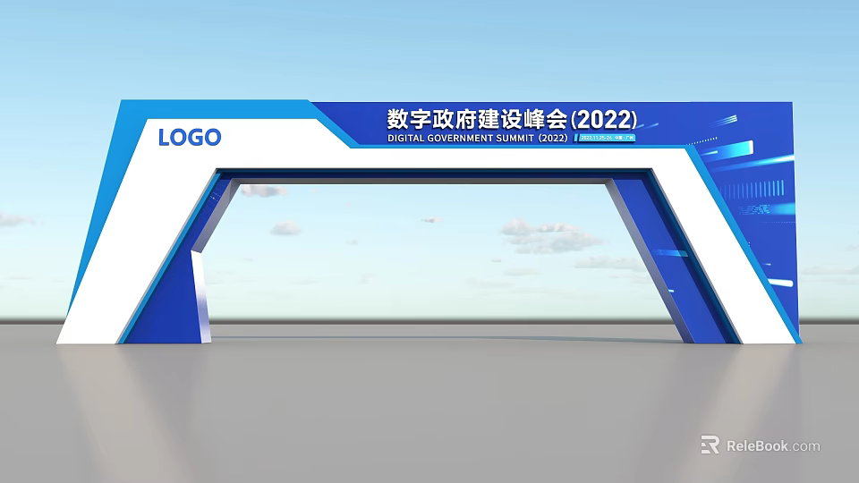 Modern Digital Government Summit 2022 Event Entrance With Blue White Design And LOGO 3d model 