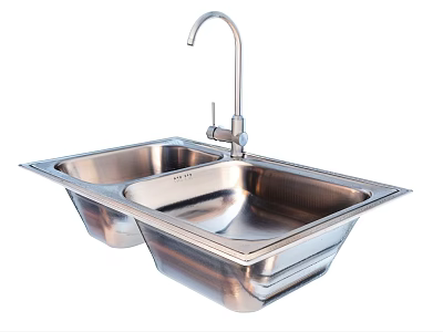 Stainless Steel Double Bowl Kitchen Sink With Modern Faucet For Home Kitchen Use 3d model