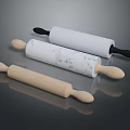 Three Different Rolling Pins With Wooden Marble Pattern Bodies And Black Handles For Baking