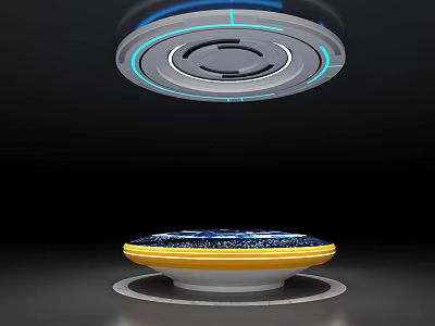 Floating Circular Devices With Blue Accents And Yellow Base Technological Design 3d model
