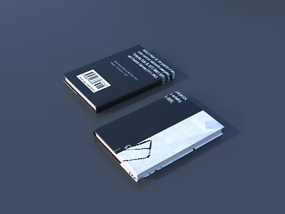 Black Cover Books With White Text And Barcode On Dark Surface 3d model