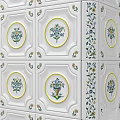 Various Decorative Tiled Fireplaces With White And Green Ornate Patterns 3d model