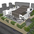 Modern Public Building Exterior With Wooden Panels Glass Windows And Plaza Area