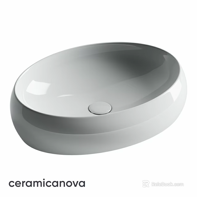 Modern White Oval Washbasin With Sleek Surface And Countertop Design 3d model 