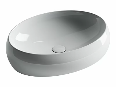 Modern White Oval Washbasin With Sleek Surface And Countertop Design 3d model