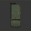 Green Military Off Road Vehicle With Worn Exterior Large Tires And Roof Equipment