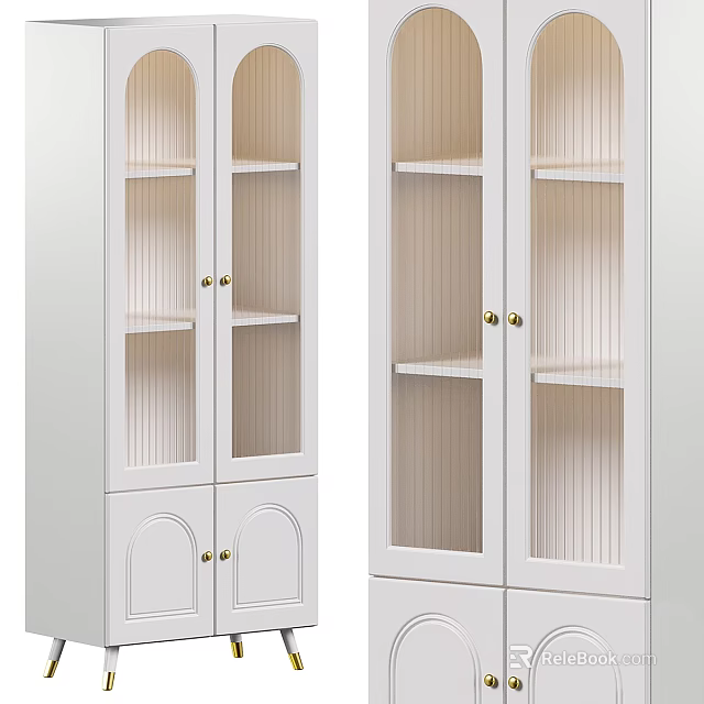 Elegant White Display Cabinets And Shelving Units With Glass Doors And Multiple Wooden Shelves 3d model 