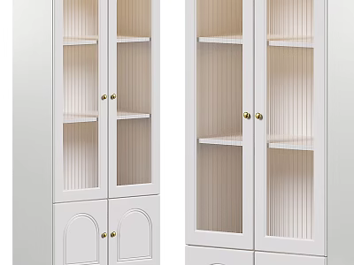 Elegant White Display Cabinets And Shelving Units With Glass Doors And Multiple Wooden Shelves 3d model