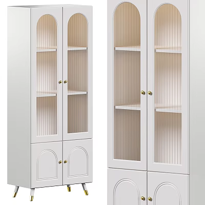 Elegant White Display Cabinets And Shelving Units With Glass Doors And Multiple Wooden Shelves 3d model