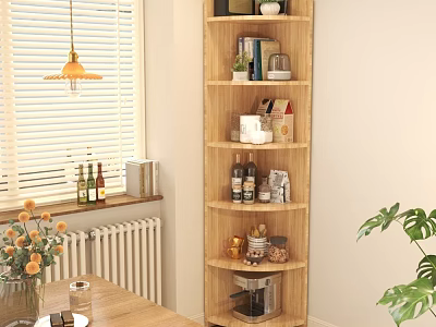 Wooden Corner Bookshelf With Multiple Shelves Books And Decor Items 3d model