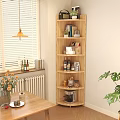Wooden Corner Bookshelf With Multiple Shelves Books And Decor Items