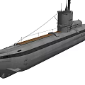 Gray Military Submarine With Conning Tower Long Hull And Deck Equipment