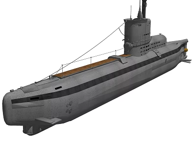 Gray Military Submarine With Conning Tower Long Hull And Deck Equipment 3d model