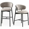 Modern Gray Upholstered Bar Stools with Curved Backrest and Black Metal Frame