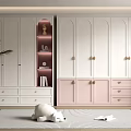 Modern White And Pink Wardrobe Interior Design With Cabinet Doors Drawers And Decorative Shelves