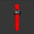 Stylish Watch With Red Strap And Black Dial Featuring Decorative Elements 3d model