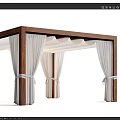 Elegant Wooden Landscape Pavilion with White Curtains and Decorative Roof Pillars