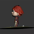 Cartoon Child With Red Hair Orange Purple Outfit Holding White Object On Green Yellow Ground