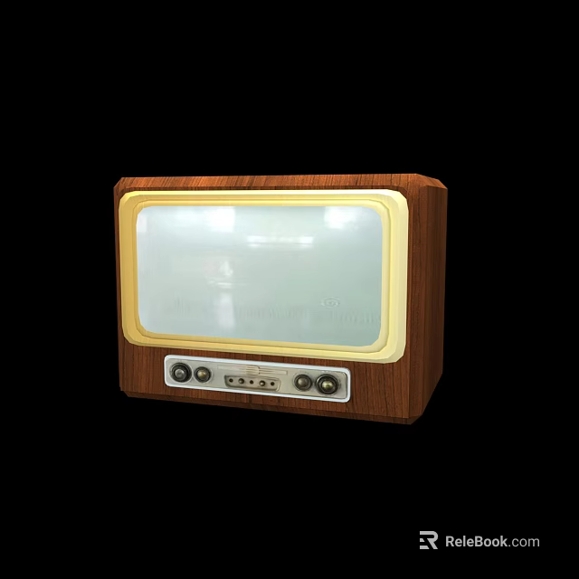 Vintage Television with Wooden Case and Golden Frame Front Control Knobs and Interfaces 3d model 