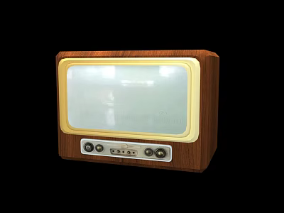 Vintage Television with Wooden Case and Golden Frame Front Control Knobs and Interfaces 3d model