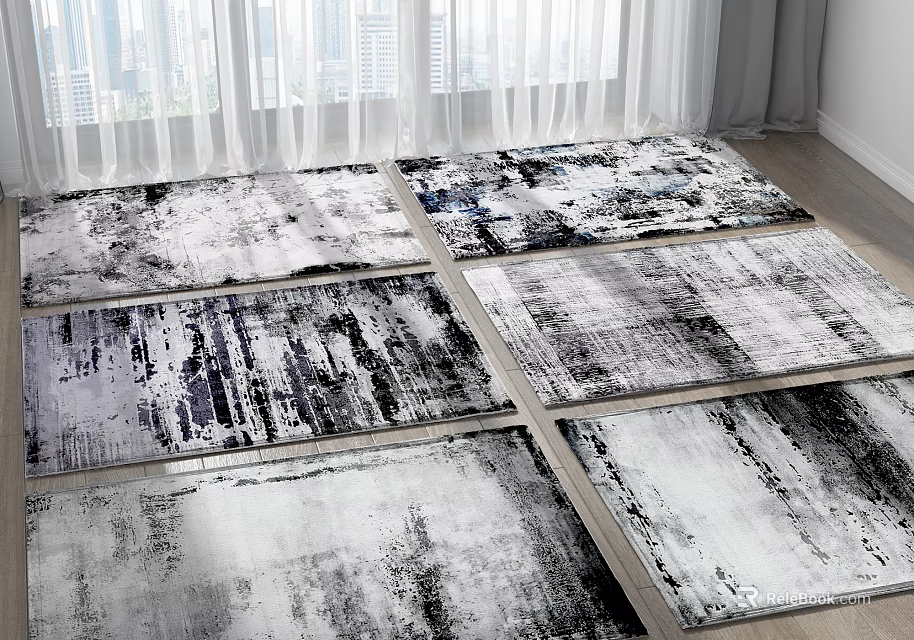Modern Abstract Square Rugs With Black White Geometric Pattern For Living Room 3d model 