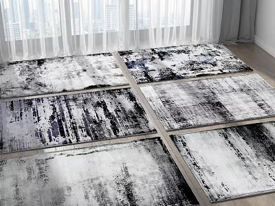 Modern Abstract Square Rugs With Black White Geometric Pattern For Living Room 3d model