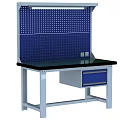 Practical Functional Workbench With Blue Perforated Board Top Light Black Tabletop And Blue Drawer 3d model