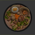 Hearty Food Bowl With Soft Boiled Egg Meat Pieces And Fresh Vegetables