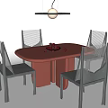 Modern Dining Table Set With Oval Red Table And Black Mesh Backrest Chairs 3d model