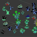 Cartoon Scene Featuring Colorful Plants And Flowers With Various Shapes And Vibrant Colors