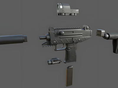 Modern Black Tactical Pistol With Scope Detachable Magazine And Suppressor Parts 3d model