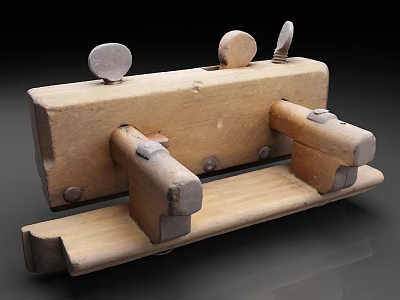 Antique Wooden Woodworking Tool Featuring Metal Parts And Dual Handles 3d model