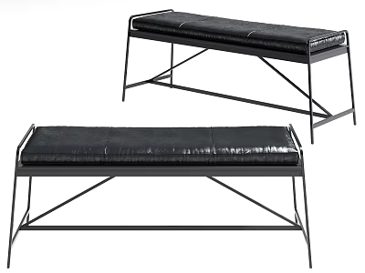Modern Black Sofa Bench With Leather Cushion And Metal Frame Design 3d model