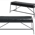 Modern Black Sofa Bench With Leather Cushion And Metal Frame Design