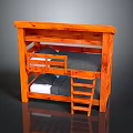 Orange Wooden Bunk Bed Design With Ladder And Gray Mattresses
