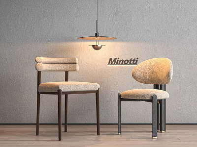 Minotti Stylish Dining Chairs With Upholstered Beige Seats And Modern Curved Backrest 3d model