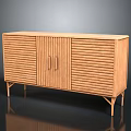Modern Wooden Entryway Cabinet Sideboard With Vertical Slats Doors And Slim Legs