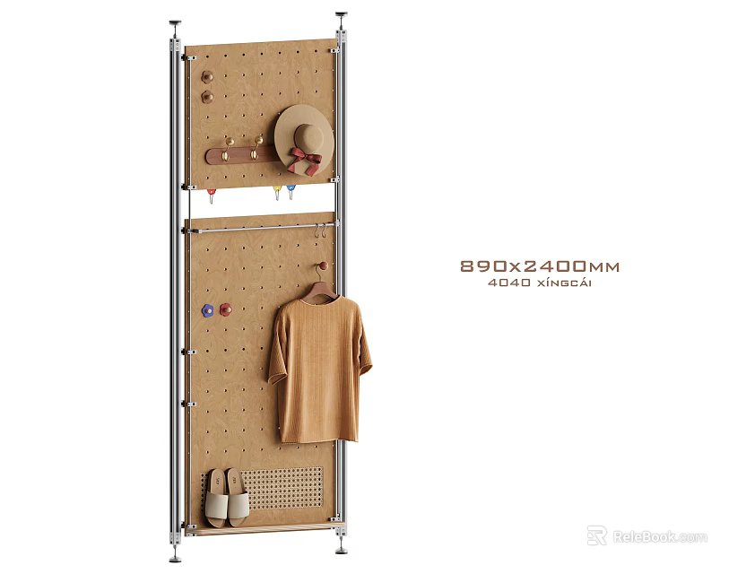 Multi functional Storage Rack with Hooks for Clothes Hat and Shoes 890x2400MM Size 3d model