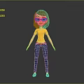 3D Cartoon Girl Character Wearing Yellow T-shirt Blue Jeans Red Glasses And Red Shoes