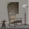 Rocking Leisure Chair With Beige Cushion Wooden Frame Floor Lamp And Decorative Painting In Interior