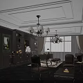 Elegant Office Interior Design With Dark Wooden Furniture Chandeliers Paintings And Bookshelves