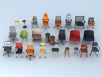 Diverse Modern Office Chairs Collection With Multiple Colors And Various Styles 3d model