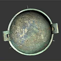 Ancient Chinese Bronze Ding Vessel With Three Legs Intricate Patterns And Handles