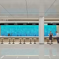Modern Service Hall Interior With Service Counters Staff And Electronic Data Screens 3d model