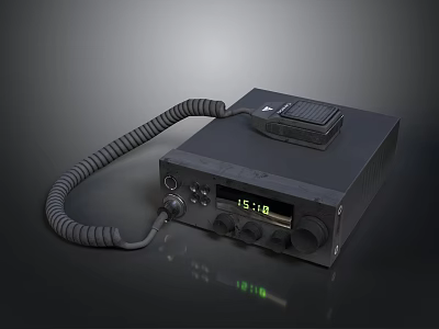 Black Military Weapon Communication Device Featuring Digital Display Control Knobs And Coiled Cable 3d model