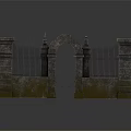 Stone Arched Entrance Gate With Classic Design Stone Pillars And Iron Railings