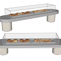 Modern Glass Covered Bread Display Stands With Pastry Items And Pedestal Bases