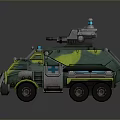 3D Model Military Tank With Green Camouflage Turret Cannon And Wheels Design